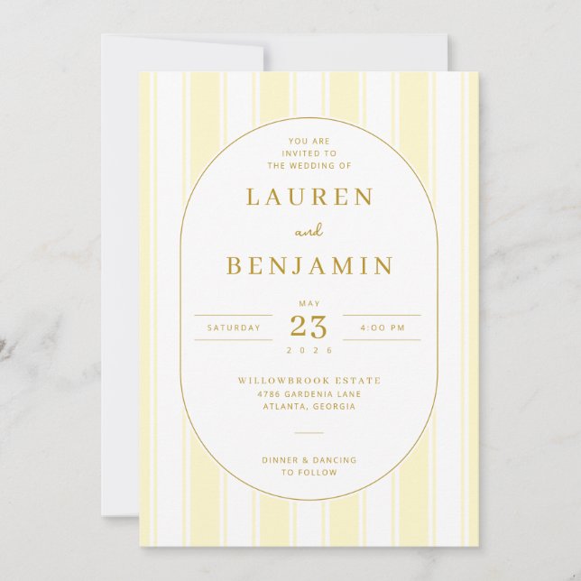 Elegant Yellow Stripes Invitation (Front)