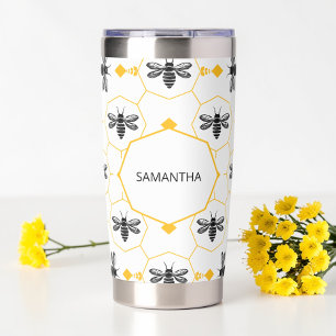 Elegant Yellow Summer Bee Honeycomb Travel Coffee Insulated Tumbler