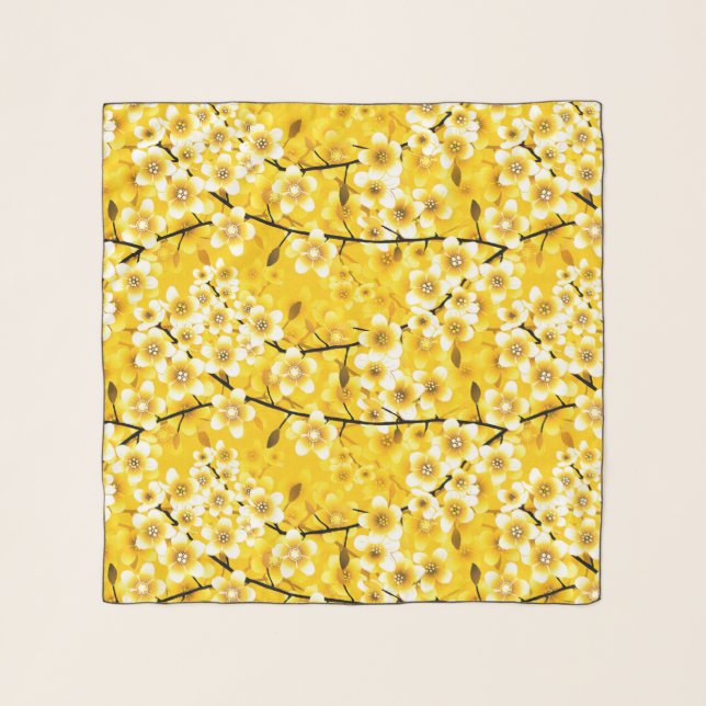 Elegant Yellow Summer Floral Scarf (Front)