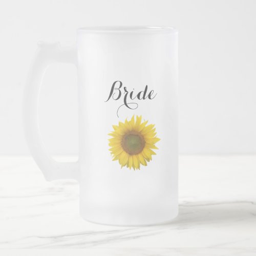 Elegant Yellow Sunflower Bride Wedding Frosted Glass Beer Mug