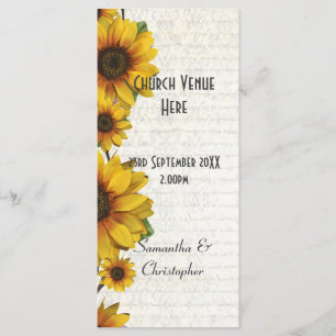 Elegant yellow sunflower church wedding program