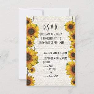 Elegant yellow sunflower country floral R.S.V.P RSVP Card