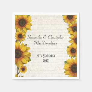 Elegant yellow sunflower country floral wedding napkins