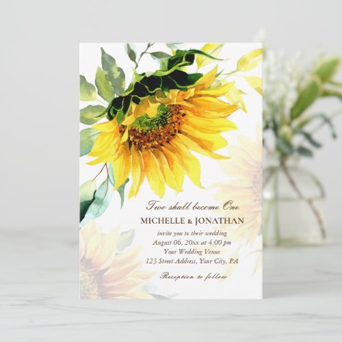 Elegant Yellow Sunflower Floral Christian Wedding Invitation