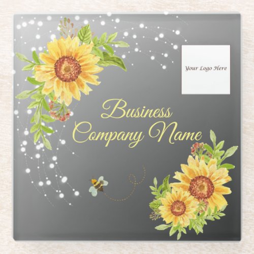 Elegant Yellow Sunflower Gradient Custom Business Glass Coaster