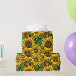 Elegant Yellow Sunflower Mosaic Glass Pattern Wrapping Paper