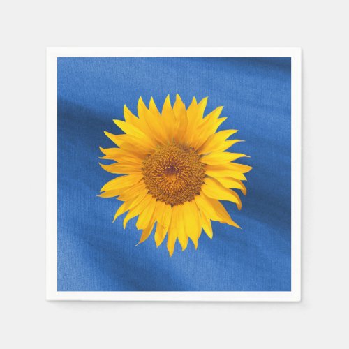 Elegant Yellow Sunflower on Royal Blue Wedding Napkins
