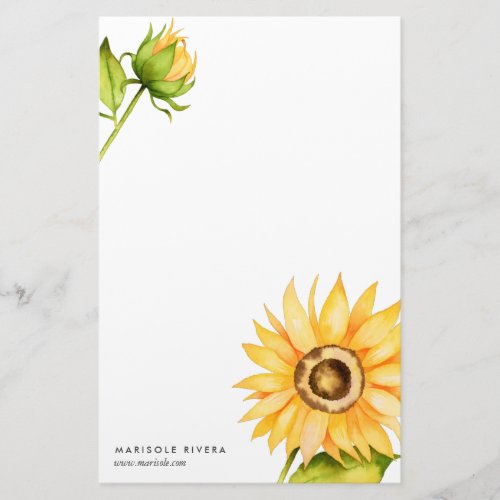 Elegant Yellow Sunflower Personalized Stationery
