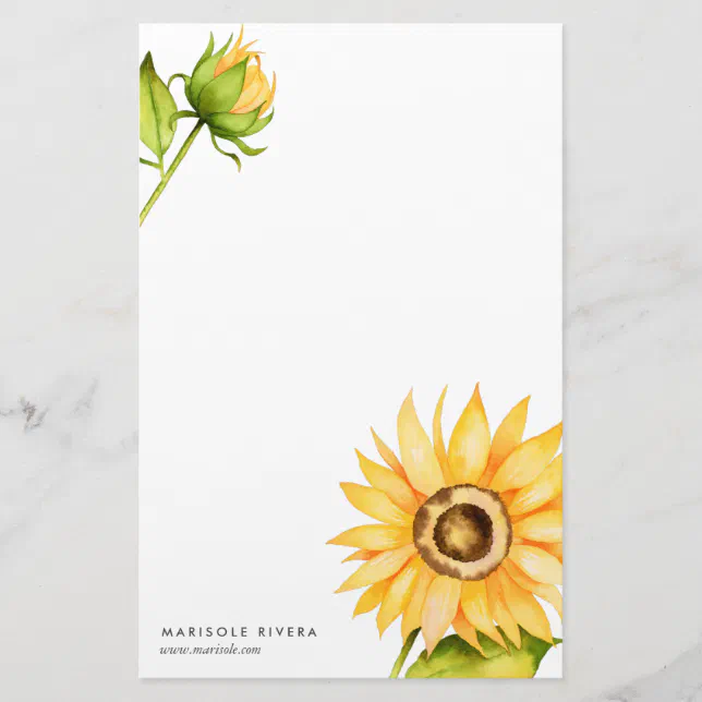 Elegant Yellow Sunflower Personalized Stationery | Zazzle