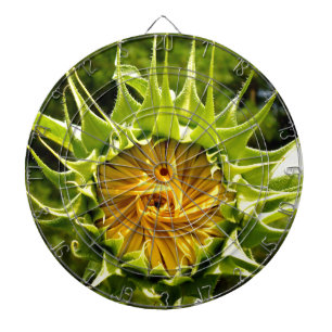Elegant yellow sunflower photo dartboard with darts