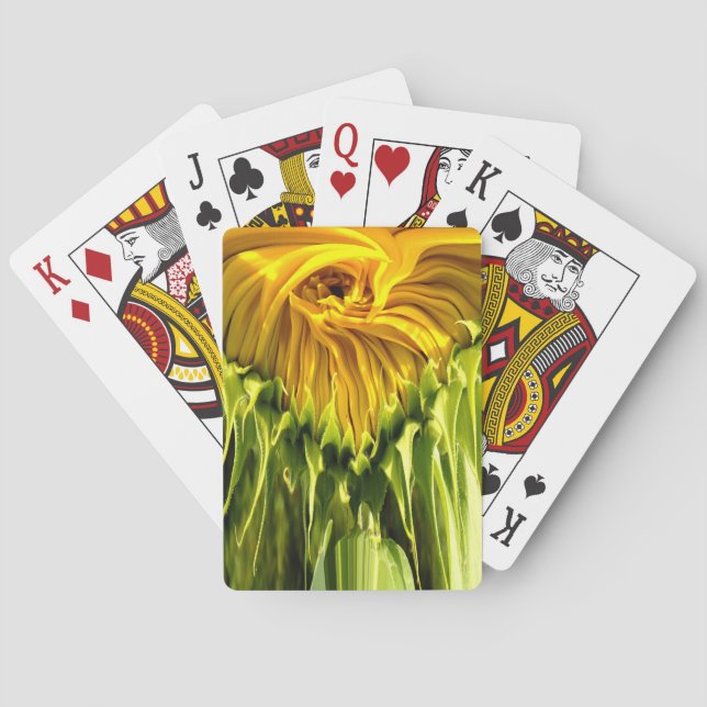Elegant yellow sunflower photo poker cards (Back)