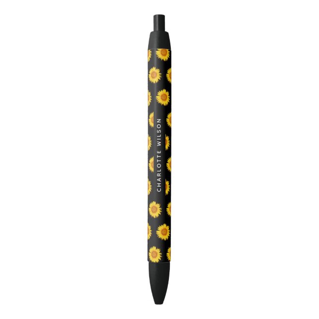 Elegant Yellow Sunflower Script Name Monogram Pen (Front Vertical)