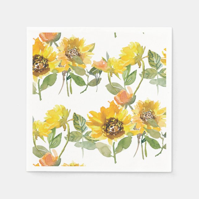 Elegant Yellow Sunflower Sun Bee Baby Shower Napkins (Front)