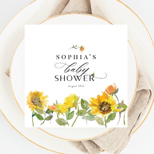 Elegant Yellow Sunflower Sun Bee Baby Shower Napkins