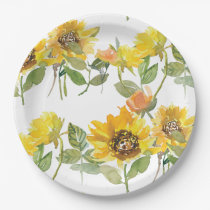 Elegant Yellow Sunflower Sun Bee Baby Shower Paper Plates