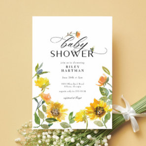Elegant Yellow Sunflower Sunny Bee Baby Shower Invitation