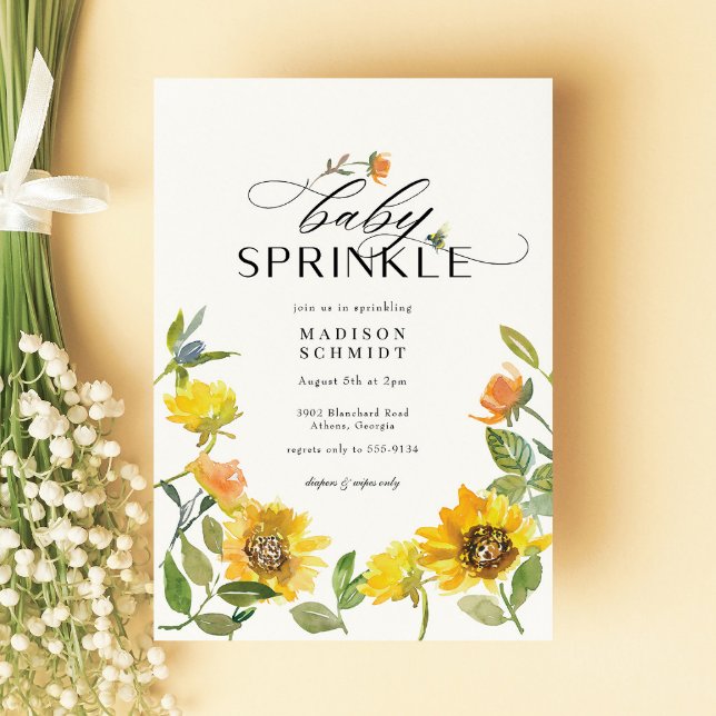 Elegant Yellow Sunflower Sunny Bee Baby Sprinkle Invitation
