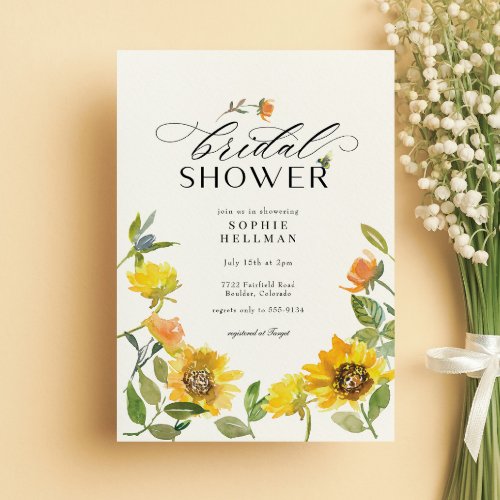 Elegant Yellow Sunflower Sunny Bee Bridal Shower Invitation