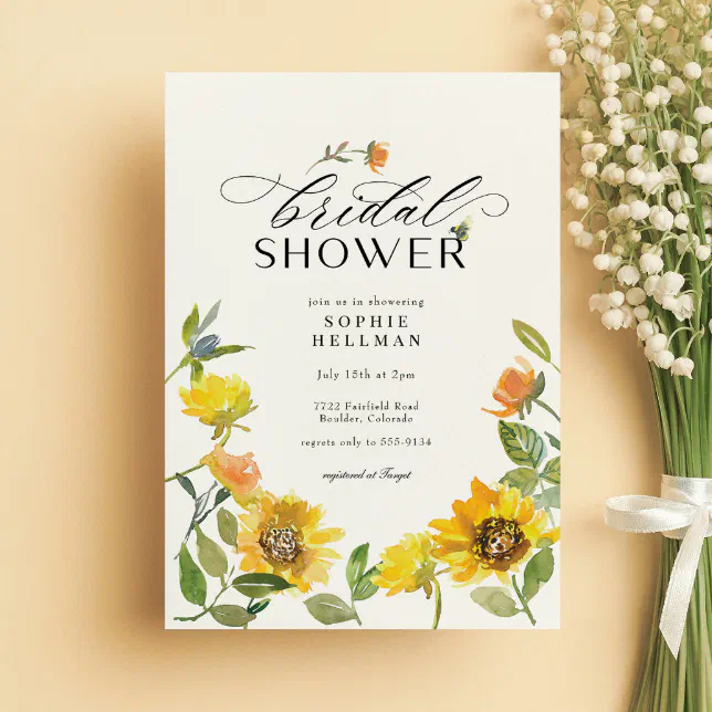 Elegant Yellow Sunflower Sunny Bee Bridal Shower Invitation | Zazzle