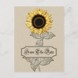 Elegant Yellow Sunflower Tan Background Save The Announcement Postcard