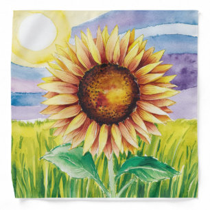 Elegant Yellow Sunflower Watercolor Bandana