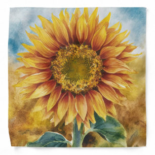 Elegant Yellow Sunflower Watercolor  Bandana
