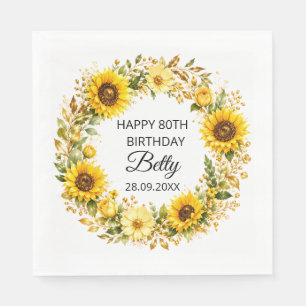 Elegant yellow sunflowers 80th Birthday Napkins