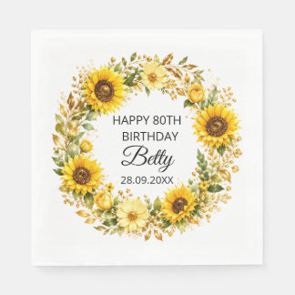 Elegant yellow sunflowers 80th Birthday Napkins