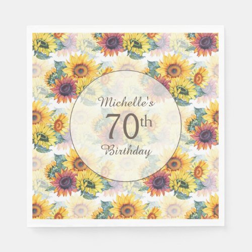 Elegant Yellow Sunflowers Greenery 70th Birthday  Napkins