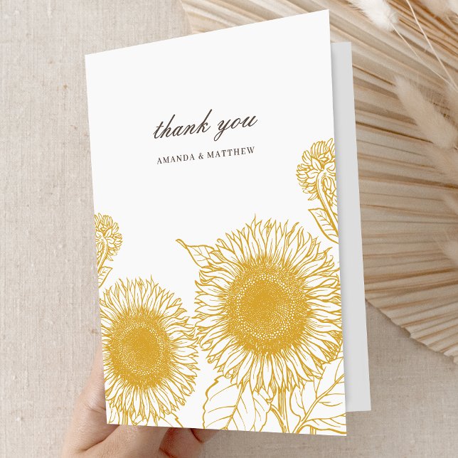 Elegant Yellow Sunflowers Summer Autumn Wedding Thank You Card (Creator Uploaded)