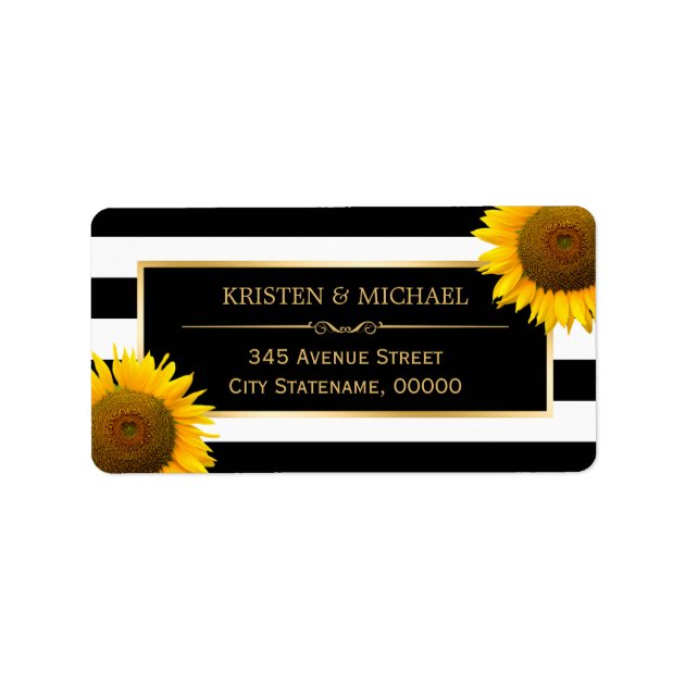 Elegant Yellow Sunflowers With Black White Striped Label