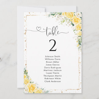 Elegant Yellow Table Number Seating Chart