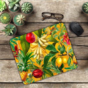 Elegant yellow tropical leaves fruits pattern mouse pad