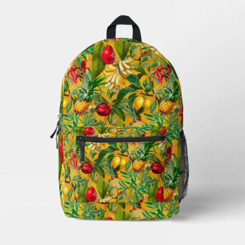 Elegant yellow tropical leaves fruits printed backpack