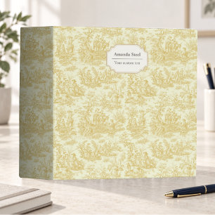 Elegant Yellow Vintage French Toile De Jouy 3 Ring Binder