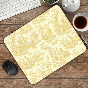 Elegant Yellow Vintage French Toile de Jouy Mouse Pad
