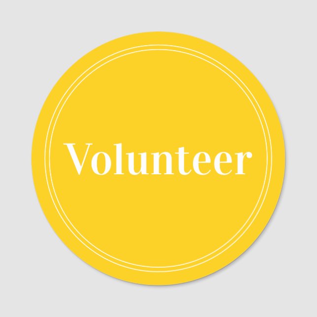 Elegant Yellow Volunteer Magnetic Name Tag (Front)