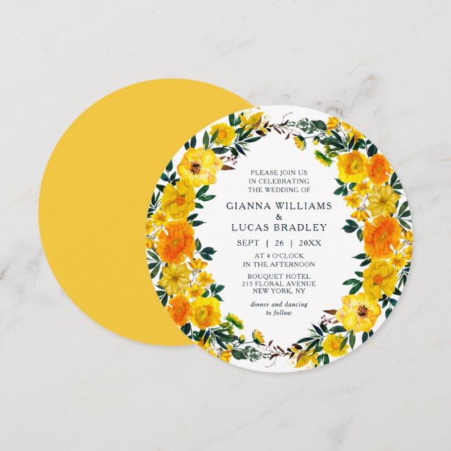 Elegant Yellow Watercolor Botanical Floral Wedding Invitation (Front/Back)