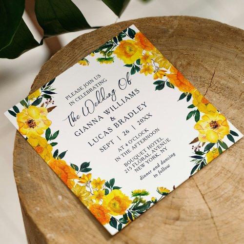 Elegant Yellow Watercolor Botanical Floral Wedding Invitation