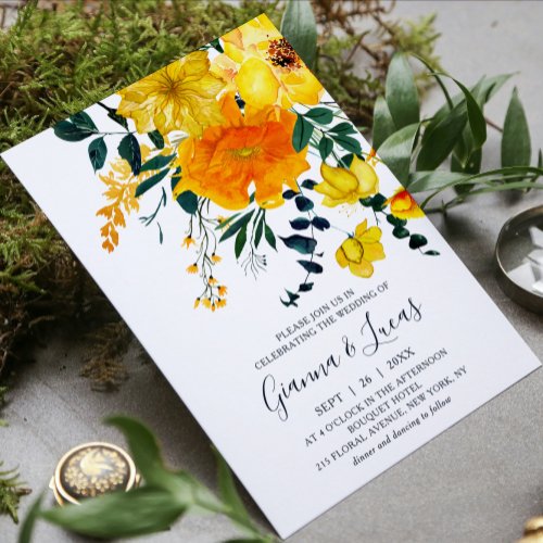 Elegant Yellow Watercolor Botanical Floral Wedding Invitation