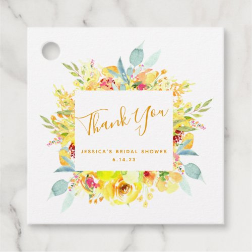 Elegant Yellow Watercolor Floral Bridal Shower  Favor Tags