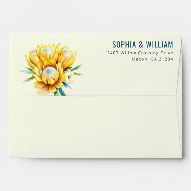 Elegant Yellow Watercolor Floral Envelope (Back (Top Flap))