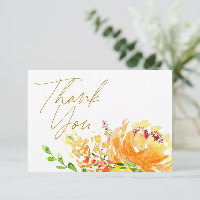 Elegant Yellow Watercolor Floral  Thank You Card (Standing Front)