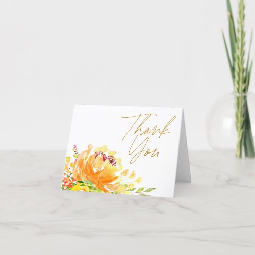 Elegant Yellow Watercolor Floral Wedding Message Thank You Card
