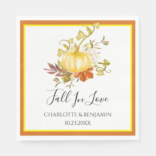 Elegant Yellow Watercolor Pumpkin Autumn Wedding N Napkins