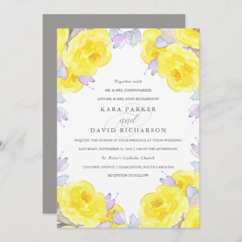Elegant Yellow Watercolor Roses  Wedding Invitation