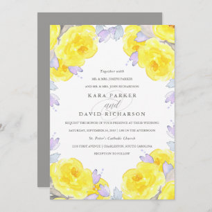 Elegant Yellow Watercolor Roses Wedding Invitation