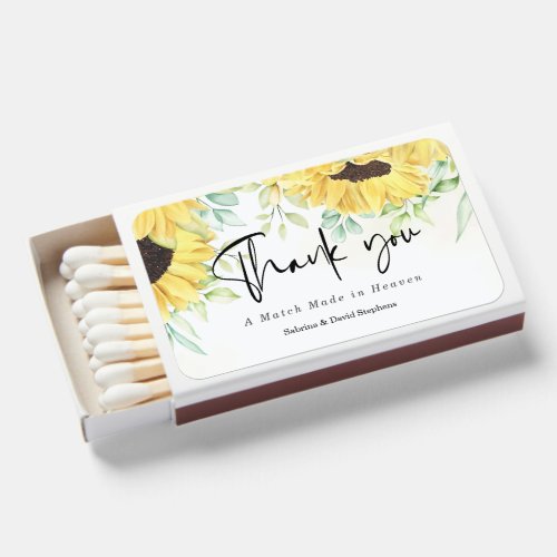 Elegant Yellow Watercolor Rustic Sunflowers Matchboxes