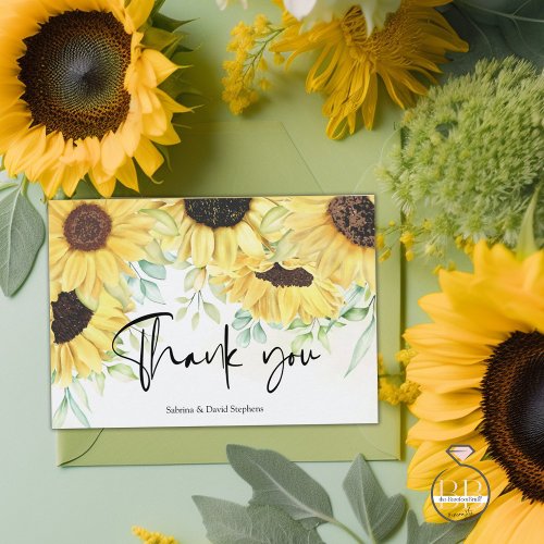 Elegant Yellow Watercolor Rustic Sunflowers  Thank You Card