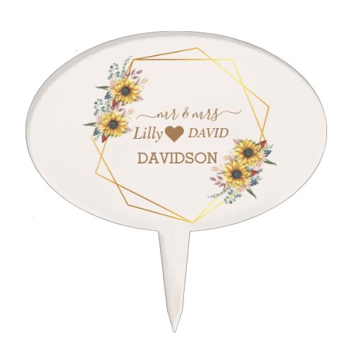 Elegant Yellow Watercolor Sunflower Sunny  Cake Topper